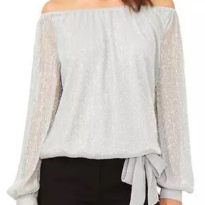 CeCe Silver/Grey Metallic Off Shoulder Long Sleeved Blouse - Size  XL